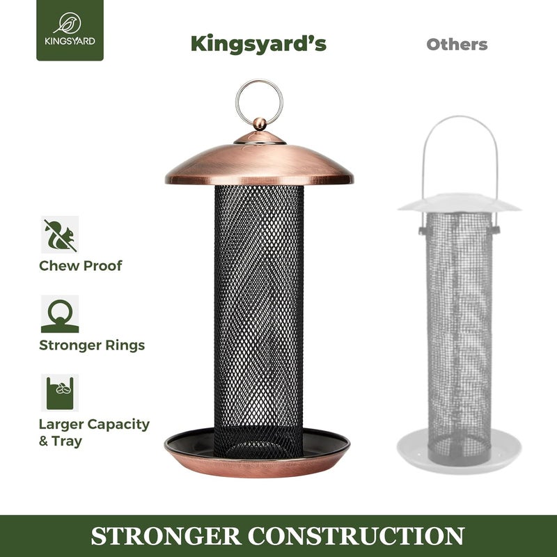 Kingsyard 2 Pack Finch Feeders for Outdoors Hanging, Metal Mesh Tube Bird Feeder for Nyjer/Thistle Seed, 2.5 lbs Large Capacity (Antique Copper) - Image 5